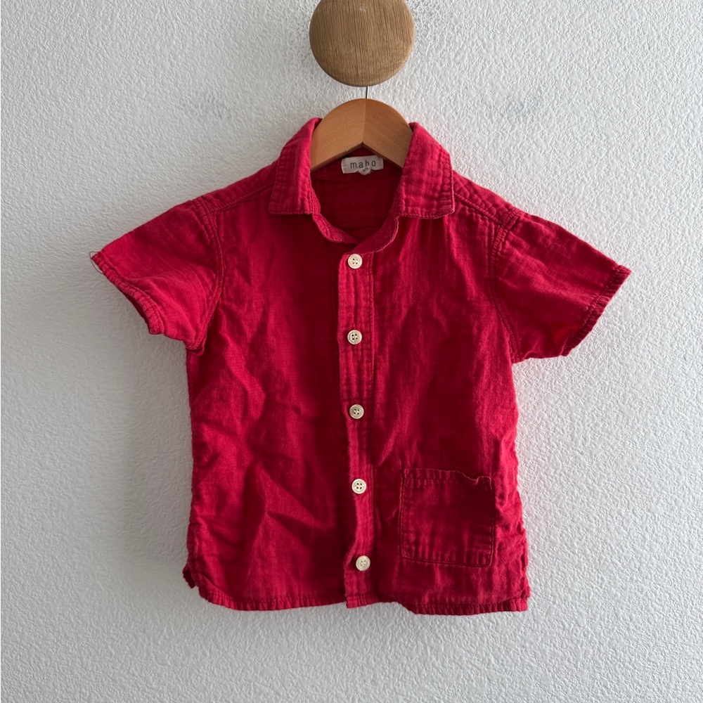 Mabo Kids Red Short Sleeve Button Down Shirt Size 4-5 Years Old